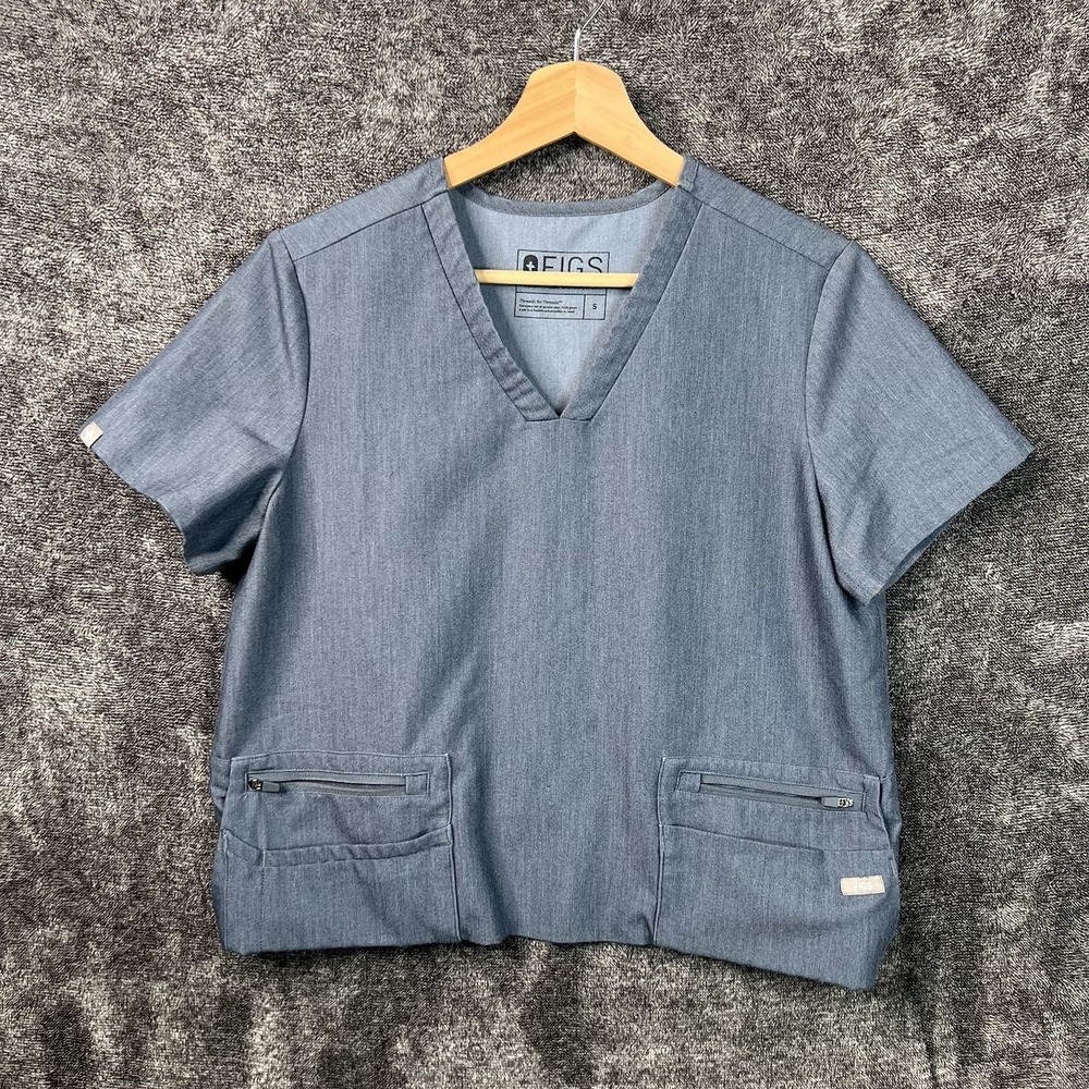 Figs Scrub Top Women's Size Small Accra Nurse Hospital Technical Shirt Blue Work